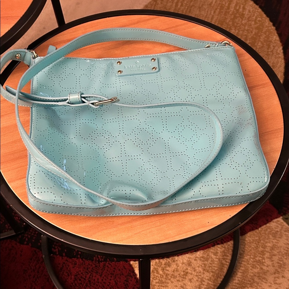 kate spade Turquoise Blue Perforated Leather Crossbody Bag